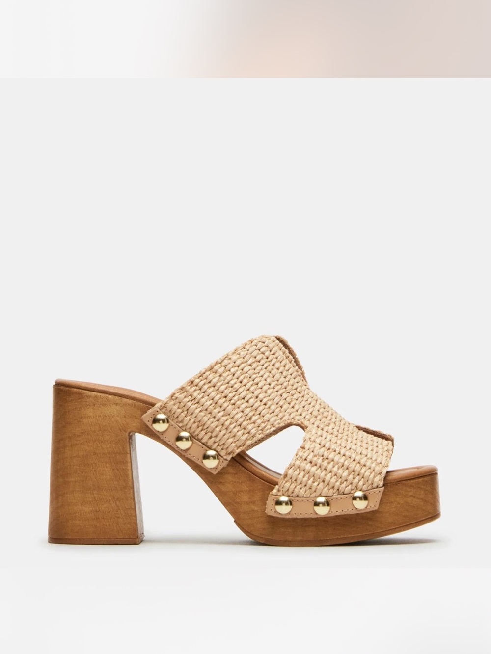 New Steve Madden Tan Woven Studded Platform Mule - Picture 6 of 10